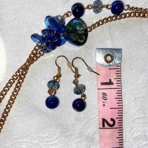NWT Charming Charlie Blue & Gold Necklace Earrings 4 Bracelet Stack - Picture 9 of 16